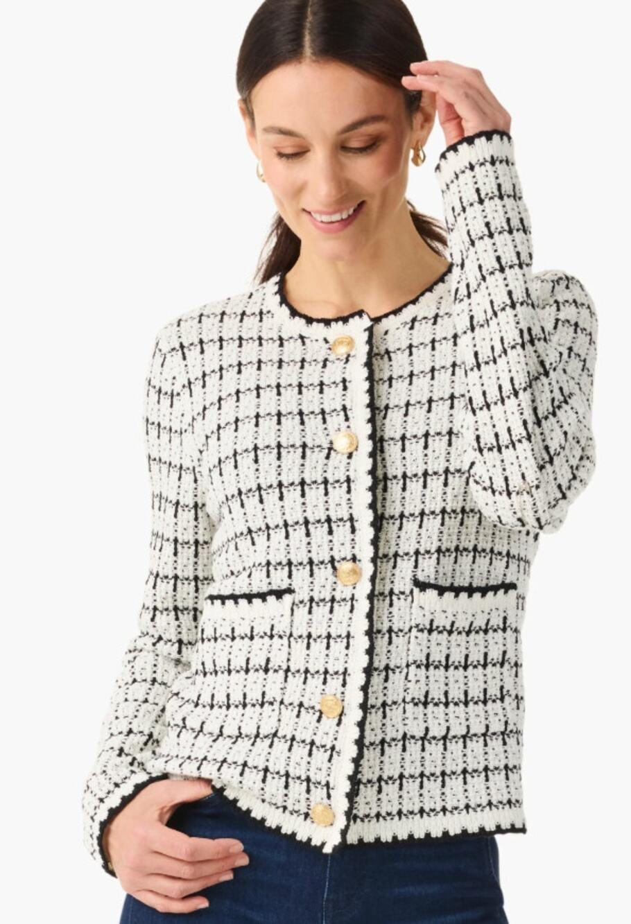 Nic + Zoe Womens Mixed Up Cardigan Sweater Jacket Size XL White Blue Career